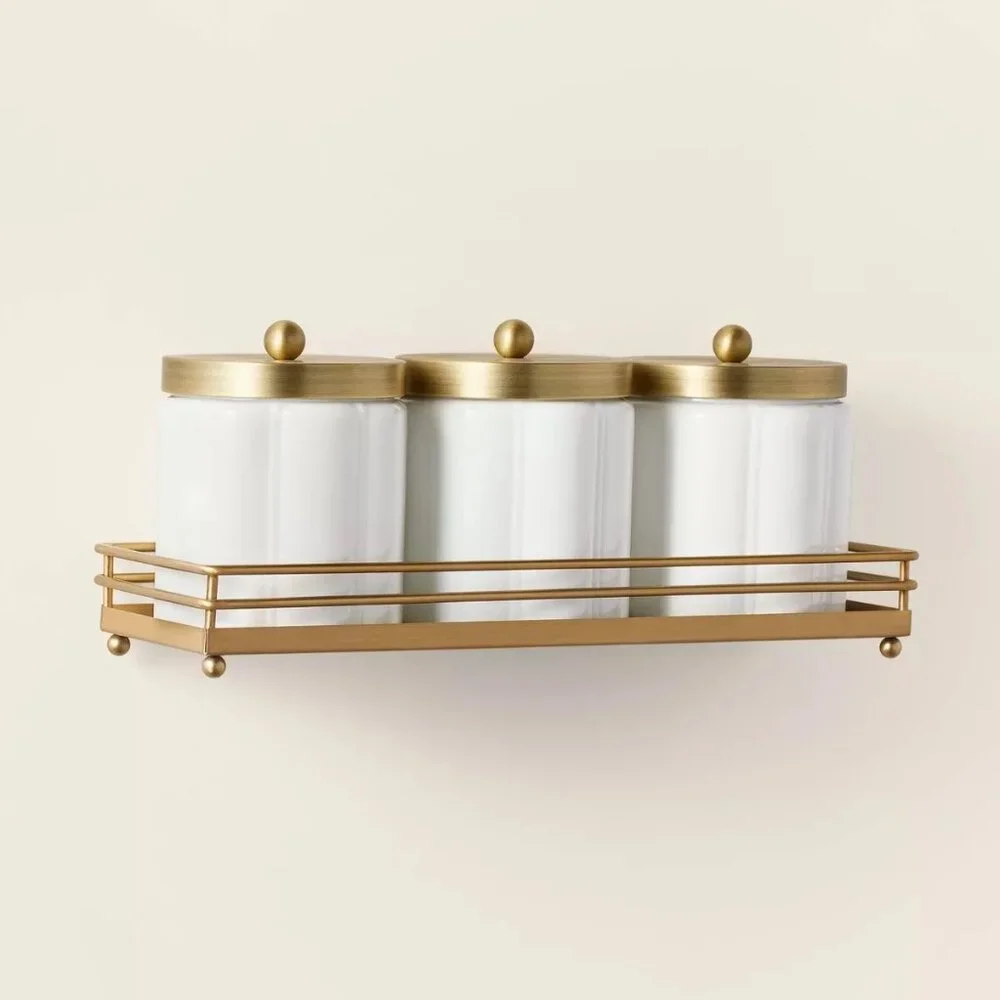 Milk‎ Glass Bath Canister Set White Brass, Wall Mount - Hearth & Hand Magnolia